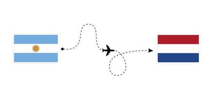 vol et voyage de l'argentine aux pays-bas par concept de voyage en avion de passagers vecteur