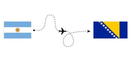 vol et voyage de l'argentine à la bosnie-herzégovine par concept de voyage en avion de passagers vecteur