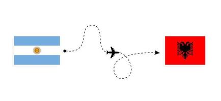 vol et voyage de l'argentine à l'albanie par concept de voyage en avion de passagers vecteur