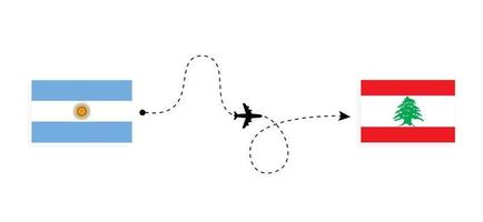 vol et voyage de l'argentine au liban par concept de voyage en avion de passagers vecteur