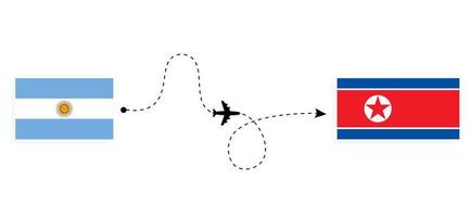 vol et voyage de l'argentine à la corée du nord par concept de voyage en avion de passagers vecteur