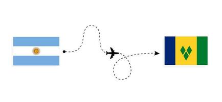 vol et voyage de l'argentine à saint vincent et les grenadines par concept de voyage en avion de passagers vecteur