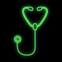 enseigne au néon médical numérique médical vert lumineux lumineux pour une pharmacie ou un magasin d'hôpital beau brillant avec un stéthoscope ou un phonendoscope sur fond noir. illustration vectorielle vecteur