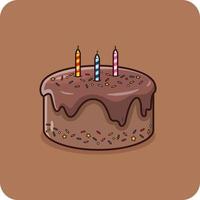 gâteau au chocolat il y a des garnitures sur le dessus et des bougies d'anniversaire, un dessin vectoriel et un arrière-plan isolé.