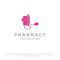 logo de pharmacie avec un design créatif avec fond blanc et typographie vecteur