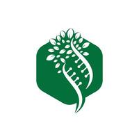 création de logo vectoriel d'arbre d'adn. icône génétique d'adn. ADN avec création de logo vectoriel de feuilles vertes.