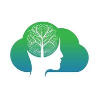 tête de femme avec le concept de logo arbre cerveau. conception de concept d'esprit d'arbre de cerveau organique. vecteur