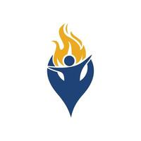 création de logo vectoriel icône pompier et gps. logotype de personnage de flamme rouge. combinaison de logo vectoriel d'un homme et d'un feu.