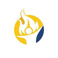 création de logo vectoriel pompier. logotype de personnage de flamme rouge. combinaison de logo vectoriel d'un homme et d'un feu.