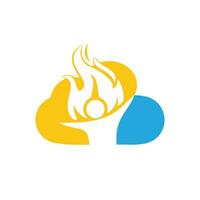 création de logo vectoriel pompier et nuage. logotype de personnage de flamme rouge. combinaison de logo vectoriel d'un homme et d'un feu.