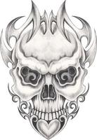 tatouage de crâne de fantaisie d'art. dessin à la main et faire du vecteur graphique.