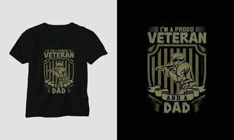 conception de t-shirt de la journée des anciens combattants avec le soldat, le drapeau, les armes et le crâne. style vintage avec effet grunge vecteur