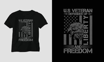 conception de t-shirt de la journée des anciens combattants avec le soldat, le drapeau, les armes et le crâne. style vintage avec effet grunge vecteur