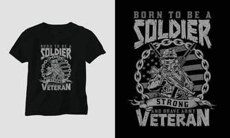 conception de t-shirt de la journée des anciens combattants avec le soldat, le drapeau, les armes et le crâne. style vintage avec effet grunge vecteur