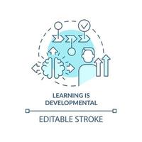 l'apprentissage est une icône de concept turquoise développementale. processus cognitif. apprentissage de l'illustration de la ligne mince de l'idée abstraite. dessin de contour isolé. trait modifiable. vecteur