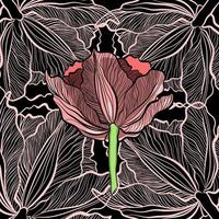 fleur de tulipe en technique de doodle avec fond de dentelle vecteur