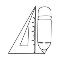 dessin d'une seule ligne d'une règle triangulaire et d'un crayon. stationnaire pour le matériel scolaire. retour à l'école ou concept de pensée créative. graphique de conception de dessin de ligne continue moderne vecteur