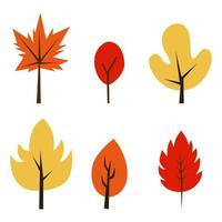 ensemble de feuilles d'automne, composé de feuilles d'érable, de bouleau, de chêne et d'orme de couleur orang, jaune et rouge pour la décoration d'automne ou d'automne vecteur