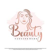collection de conception de logo de beauté avec le visage des femmes et le vecteur premium de l'élément créatif