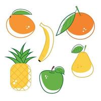 un ensemble de fruits dans un style lumineux. mangue banane orange ananas pomme poire vecteur
