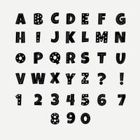 alphabet anglais avec des chiffres de style bohème en noir et blanc. illustration vectorielle vecteur