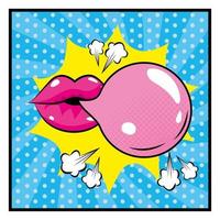 bouche et bubble-gum dans un style pop-art vecteur