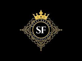 lettre sf logo victorien de luxe royal antique avec cadre ornemental. vecteur