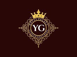 lettre yg logo victorien de luxe royal antique avec cadre ornemental. vecteur