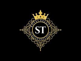 lettre st logo victorien de luxe royal antique avec cadre ornemental. vecteur