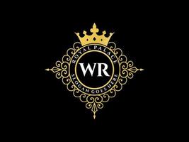 lettre wr logo victorien de luxe royal antique avec cadre ornemental. vecteur