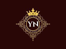 lettre yn logo victorien de luxe royal antique avec cadre ornemental. vecteur