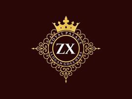 lettre zx logo victorien de luxe royal antique avec cadre ornemental. vecteur