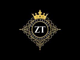 lettre zt logo victorien de luxe royal antique avec cadre ornemental. vecteur