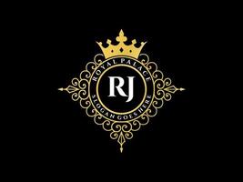 lettre rj logo victorien de luxe royal antique avec cadre ornemental. vecteur