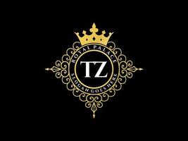 lettre tz logo victorien de luxe royal antique avec cadre ornemental. vecteur