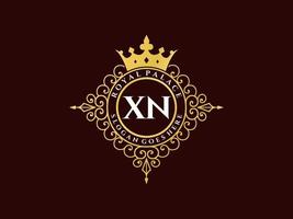 lettre xn logo victorien de luxe royal antique avec cadre ornemental. vecteur