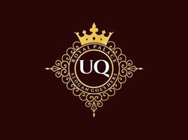 lettre uq logo victorien de luxe royal antique avec cadre ornemental. vecteur