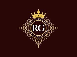 lettre rg logo victorien de luxe royal antique avec cadre ornemental. vecteur