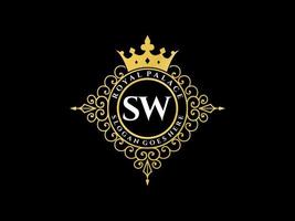 lettre sw logo victorien de luxe royal antique avec cadre ornemental. vecteur