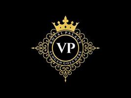 lettre vp logo victorien de luxe royal antique avec cadre ornemental. vecteur