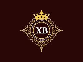 lettre xb logo victorien de luxe royal antique avec cadre ornemental. vecteur