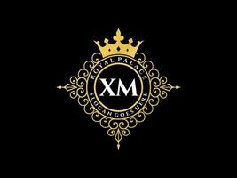 lettre xm logo victorien de luxe royal antique avec cadre ornemental. vecteur