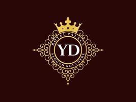 lettre yd logo victorien de luxe royal antique avec cadre ornemental. vecteur