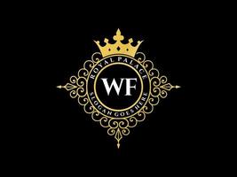 lettre wf logo victorien de luxe royal antique avec cadre ornemental. vecteur