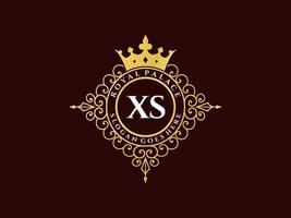 lettre xs logo victorien de luxe royal antique avec cadre ornemental. vecteur