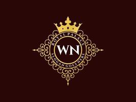 lettre wn logo victorien de luxe royal antique avec cadre ornemental. vecteur