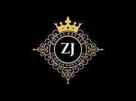 lettre zj logo victorien de luxe royal antique avec cadre ornemental. vecteur