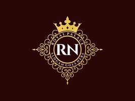 lettre rn logo victorien de luxe royal antique avec cadre ornemental. vecteur