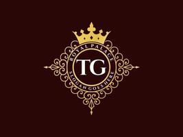 lettre tg logo victorien de luxe royal antique avec cadre ornemental. vecteur