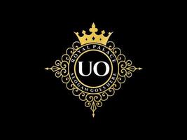 lettre uo logo victorien de luxe royal antique avec cadre ornemental. vecteur